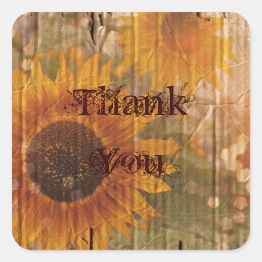 素朴な厚紙の国産ひまわり結婚の花 スクエアシール (正面)