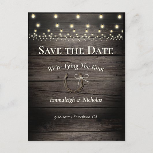 素朴な古い納屋の木材を使ったSave the Date ポストカード (正面)