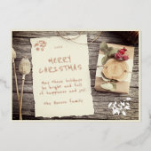 素朴な古い紙の羊皮紙の木のクリスマス 箔シーズンカード (正面)