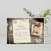 素朴な古い紙の羊皮紙の木のクリスマス 箔シーズンカード (立ち正面)