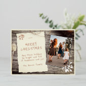 素朴な古い紙の羊皮紙の木の写真のクリスマス 箔シーズンカード (立ち正面)