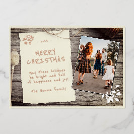 素朴な古い紙の羊皮紙の木の写真 クリスマス 箔シーズンカード