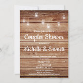 素朴な吊り下げ照明 カントリーウッド カップルシャワー 招待状 (正面)
