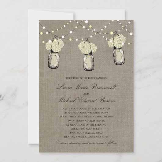 素朴な吊るしメイソンジャー ハイドランジア ウェディング 招待状 (正面)