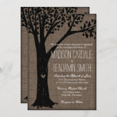 素朴な国によって切り分けられるハートの木の結婚式の招待 招待状 (正面/裏面)