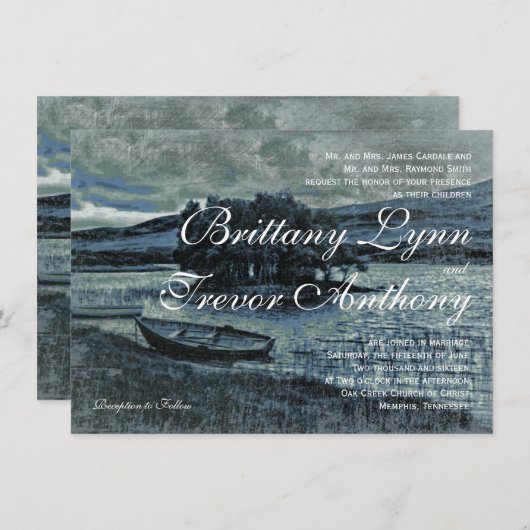 素朴な国のカヌーのboat湖の結婚式招待状 招待状 (正面/裏面)