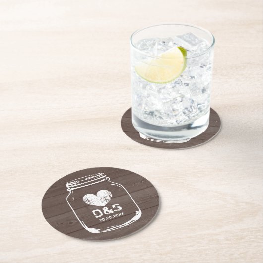 素朴な国のシックなメーソンジャーの結婚式のコースター ラウンドペーパーコースター (インサイチュ)