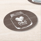 素朴な国のシックなメーソンジャーの結婚式のコースター ラウンドペーパーコースター (アングル)