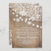 素朴な国のバーラップのひもはレースの結婚式をつけます 招待状 (正面/裏面)