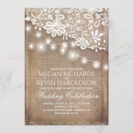 素朴な国のバーラップのひもはレースの結婚式をつけます 招待状