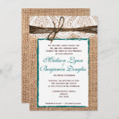 素朴な国のバーラップのレースのティール(緑がかった色)の結婚式招待状 招待状 (正面/裏面)