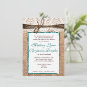 素朴な国のバーラップのレースのティール(緑がかった色)の結婚式招待状 招待状 (スタンド正面)