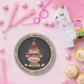 素朴な国のバーラップの誕生日のソックス猿 ペーパープレート (パーティー)