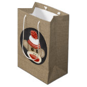 素朴な国のバーラップの誕生日のソックス猿 ミディアムペーパーバッグ (正面アングル)