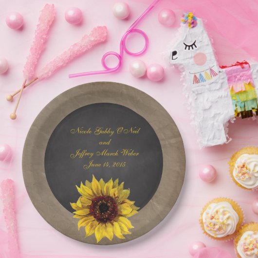 素朴な国のヒマワリの結婚式 ペーパープレート (パーティー)