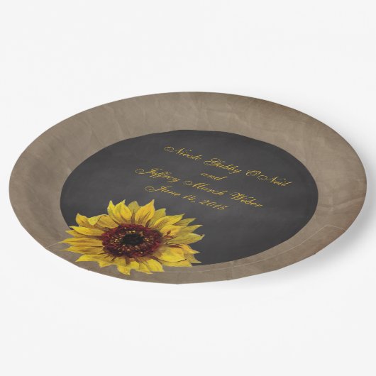 素朴な国のヒマワリの結婚式 ペーパープレート (アングル)