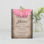 素朴な国のピンクのデイジーのブライダルシャワーの招待状 招待状 (スタンド正面)