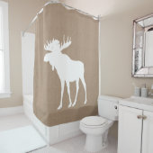 素朴な国のフェイクなバーラップの白いアメリカヘラジカのシルエット シャワーカーテン (インサイチュ)