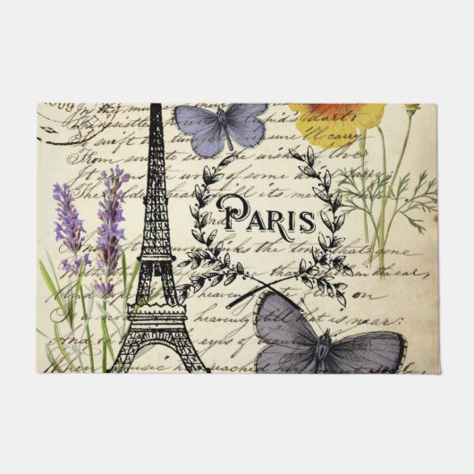 素朴な国のフランスの台本パリエッフェルタワー ドアマット (正面)