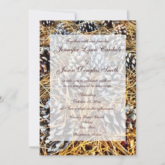 素朴な国のマツ円錐形の迷彩柄の結婚式招待状 招待状 (正面)