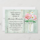 素朴な国のメーソンジャーのシャクヤクのケシの花束のピンク 招待状 (正面)