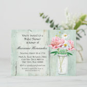 素朴な国のメーソンジャーのシャクヤクのケシの花束のピンク 招待状 (スタンド正面)