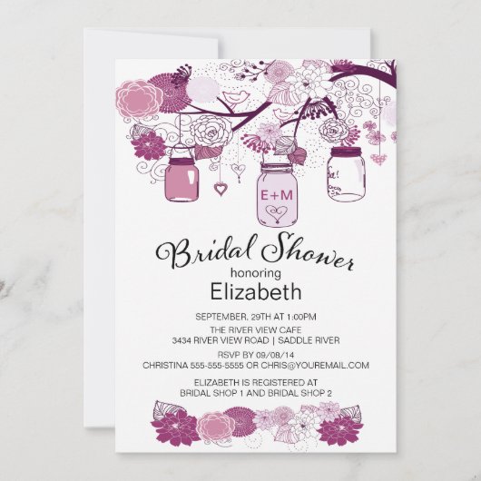 素朴な国のメーソンジャーのブライダルシャワー 招待状 (正面)