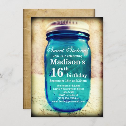 素朴な国のメーソンジャーの誕生日の招待状 招待状 (正面/裏面)