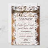 素朴な国のレースの麻ひもの木製の結婚式の招待 招待状 (正面)