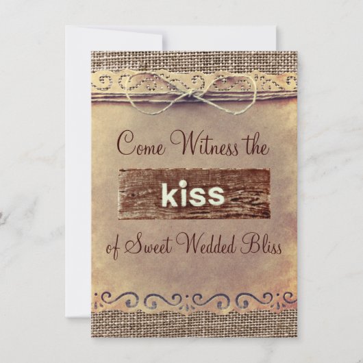 素朴な国のヴィンテージのバーラップの結婚式招待状 招待状 (正面)