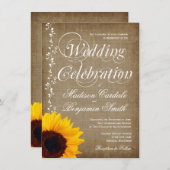 素朴な国のヴィンテージのヒマワリの結婚式の招待 招待状 (正面/裏面)