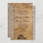 素朴な国のヴィンテージの納屋のバーラップ 招待状 (正面/裏面)