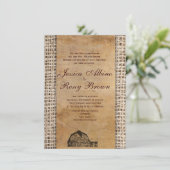素朴な国のヴィンテージの納屋のバーラップ 招待状 (スタンド正面)