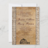 素朴な国のヴィンテージの納屋のバーラップ 招待状 (正面)