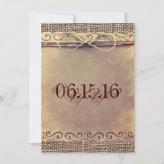素朴な国のヴィンテージの紙のバーラップの結婚式の招待 招待状 (裏面)