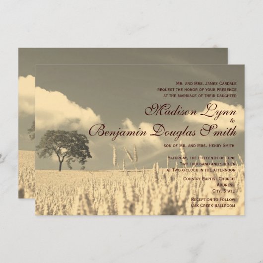 素朴な国の単独木の結婚式招待状 招待状 (正面/裏面)