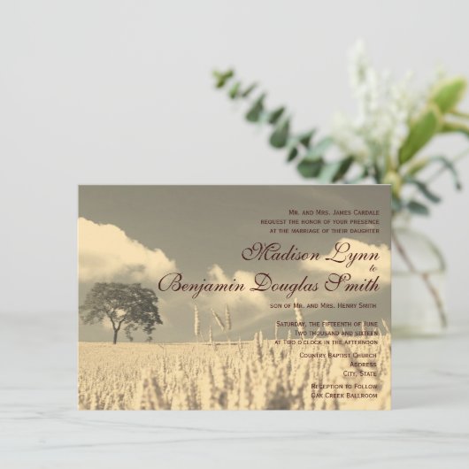 素朴な国の単独木の結婚式招待状 招待状 (スタンド正面)