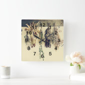 素朴な国の台所-乾燥されたハーブ スクエア壁時計 (ホーム)