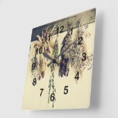 素朴な国の台所-乾燥されたハーブ スクエア壁時計 (傾斜)