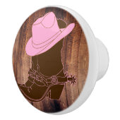 素朴な国の女性のカーボーイのブーツ及びピンクの帽子 セラミックノブ (右)