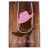 素朴な国の女性のカーボーイのブーツ及び帽子の納屋木板 ミディアムペーパーバッグ (裏面)