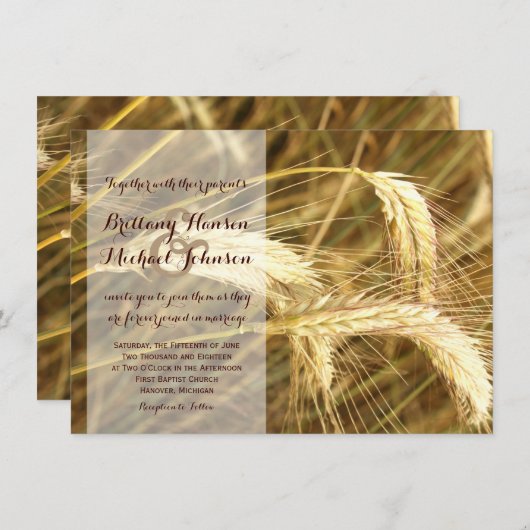 素朴な国の小麦畑の農場の結婚式招待状 招待状 (正面/裏面)