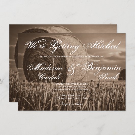 素朴な国の干し草ベール田園結婚式招待状 招待状 (正面/裏面)