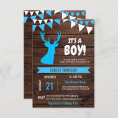 素朴な国の木びき台のシカの男の子のベビーシャワーの招待 招待状 (正面/裏面)