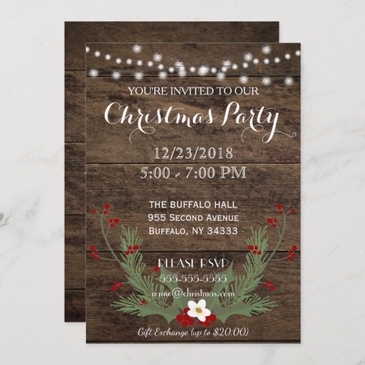 素朴な国の木製のクリスマスのパーティの招待状 招待状 (正面/裏面)