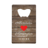 素朴な国の木製の一見の結婚式ビール クレジットカード栓抜き (裏面)