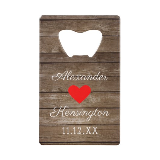 素朴な国の木製の一見の結婚式ビール クレジットカード栓抜き (裏面)