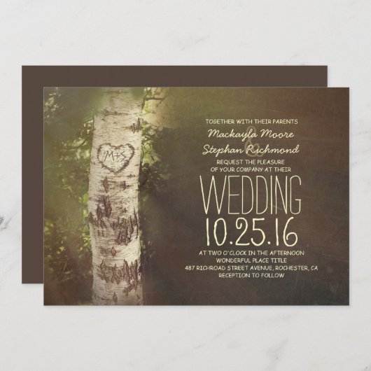 素朴な国の樺の木の結婚式招待状 招待状 (正面/裏面)