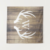 素朴な国の白いシカの(雄ジカの)枝角の納屋木 タペストリー (正面(横))