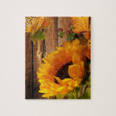 素朴な国の秋のヒマワリの蝶群葉 ジグソーパズル (縦)